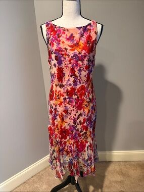 Lauren Ralph Lauren Pink Floral Sleeveless Silk Dress with Red & Purple Flowers